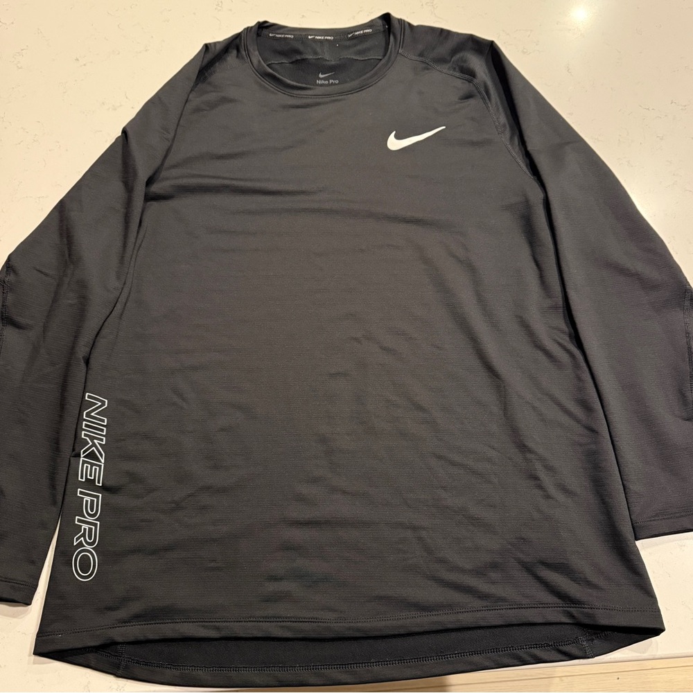 Nike Men's Black Long Sleeve Tee with White Logo